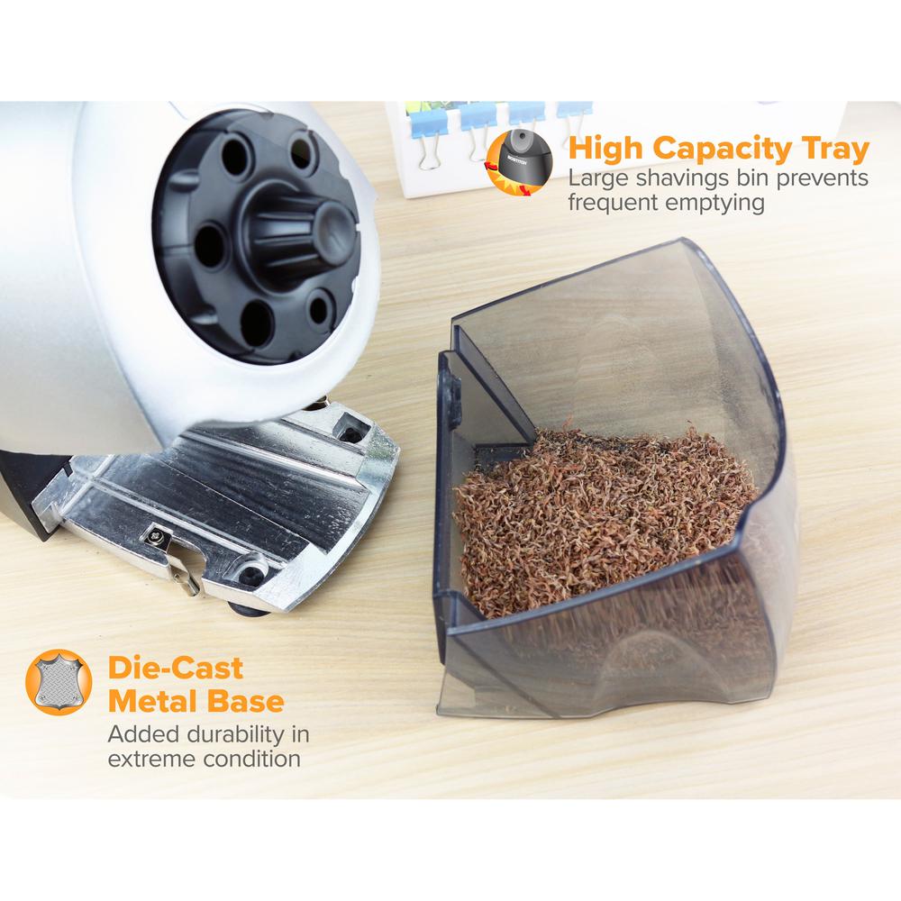 Bostitch Super Pro 6 Commercial Pencil Sharpener - Desktop - 6 Hole(s) - 7.5" Height x 5" Width x 9" Depth - Gray, Black - 1 Each. Picture 13