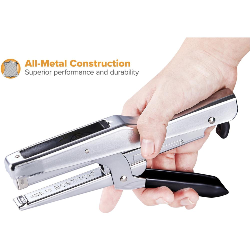Bostitch Plier Stapler - 20 Sheets Capacity - 210 Staple Capacity - Full Strip - 1/4" Staple Size - 1 Each - Chrome. Picture 10
