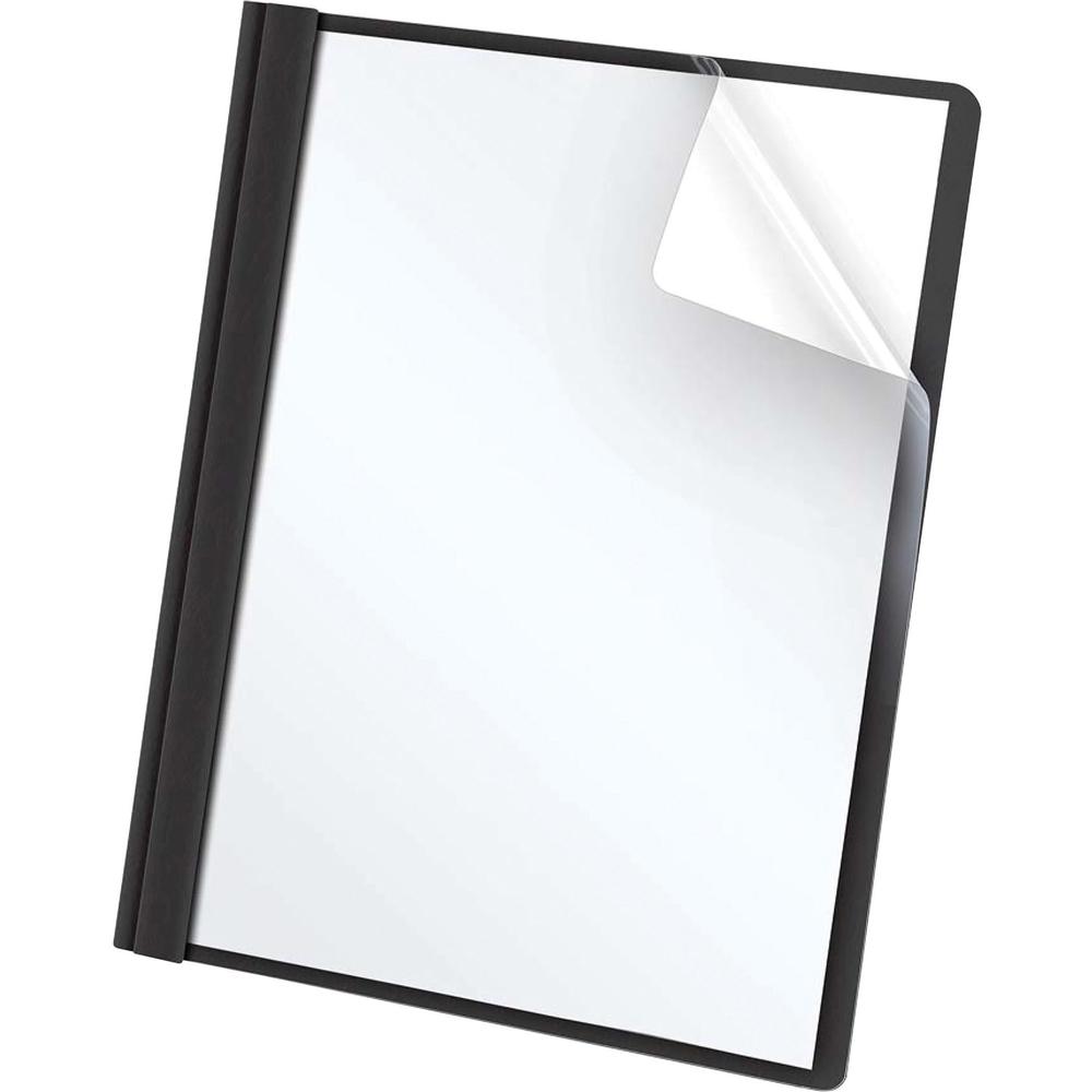 Oxford Letter No Report Cover - 8 1/2" x 11" - 100 Sheets Capacity - 3 x Tang Fastener - 1/2" for Folder - Leatherette - Black, Clear - 25 / Box. Picture 2