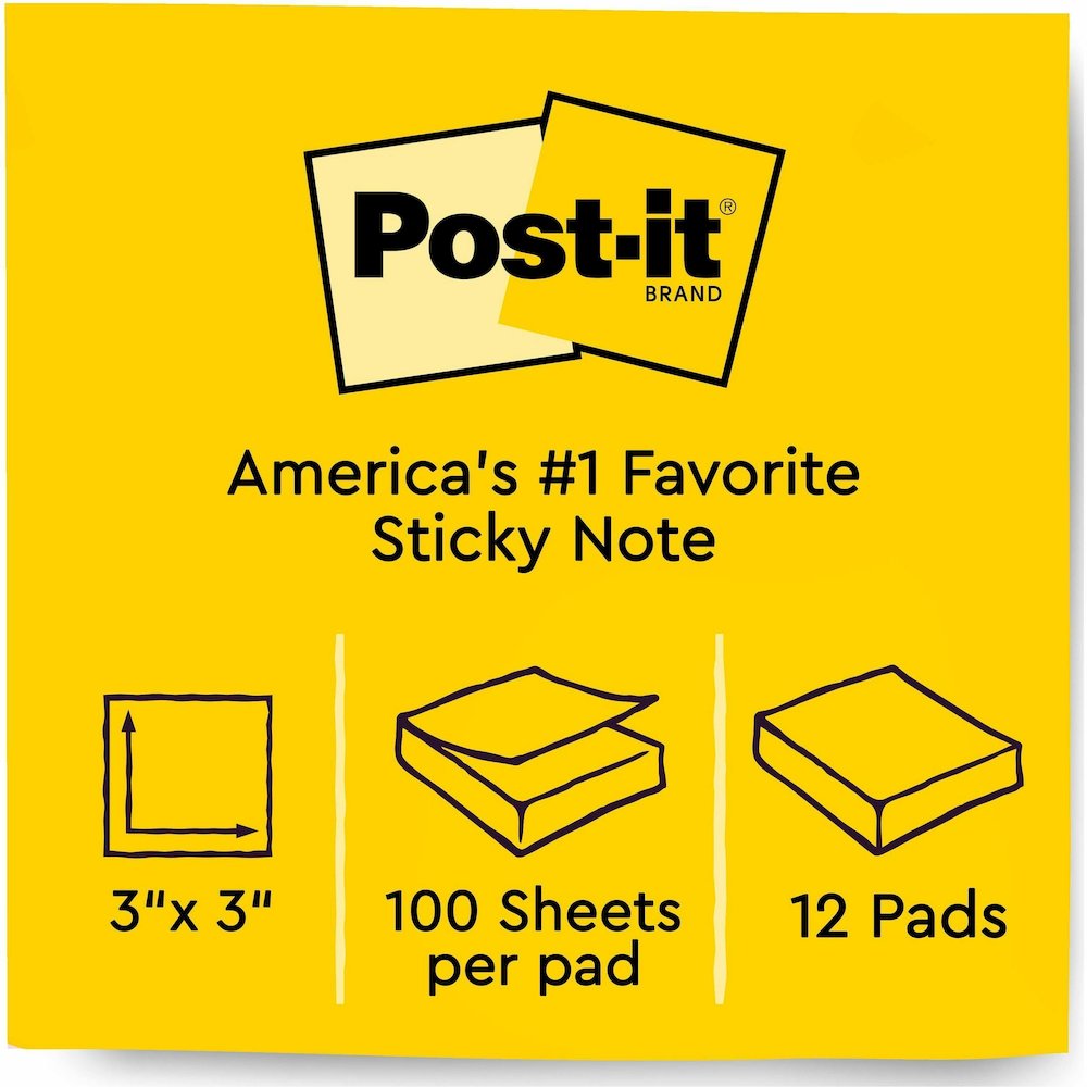 Post-it&reg; Notes Original Notepads - 3" Flag/Note Width x 3" Flag/Note Length - Square - 100 Sheets per Pad - Unruled - Canary Yellow - Paper - Self-adhesive, Repositionable - No - 12 / Pack. Picture 9