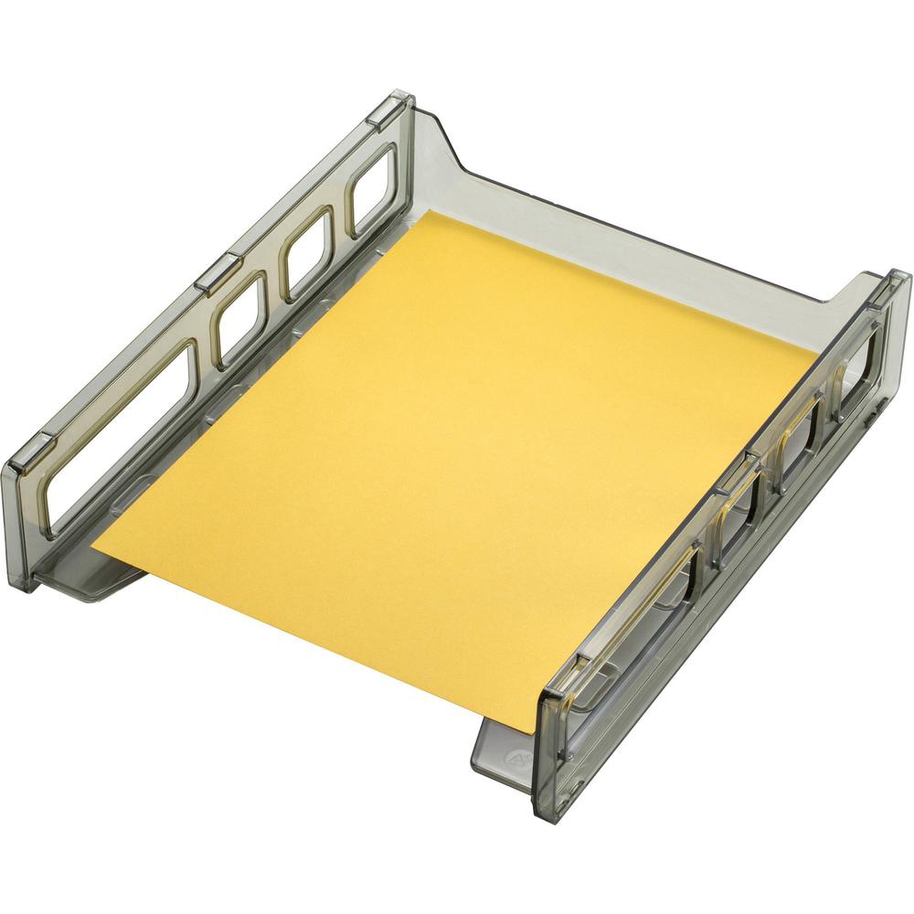 Officemate Front Load Letter Tray - 12.5" Height x 10.5" Width x 2.9" DepthDesktop - Stackable, Durable - Smoke - 1 Each. Picture 2