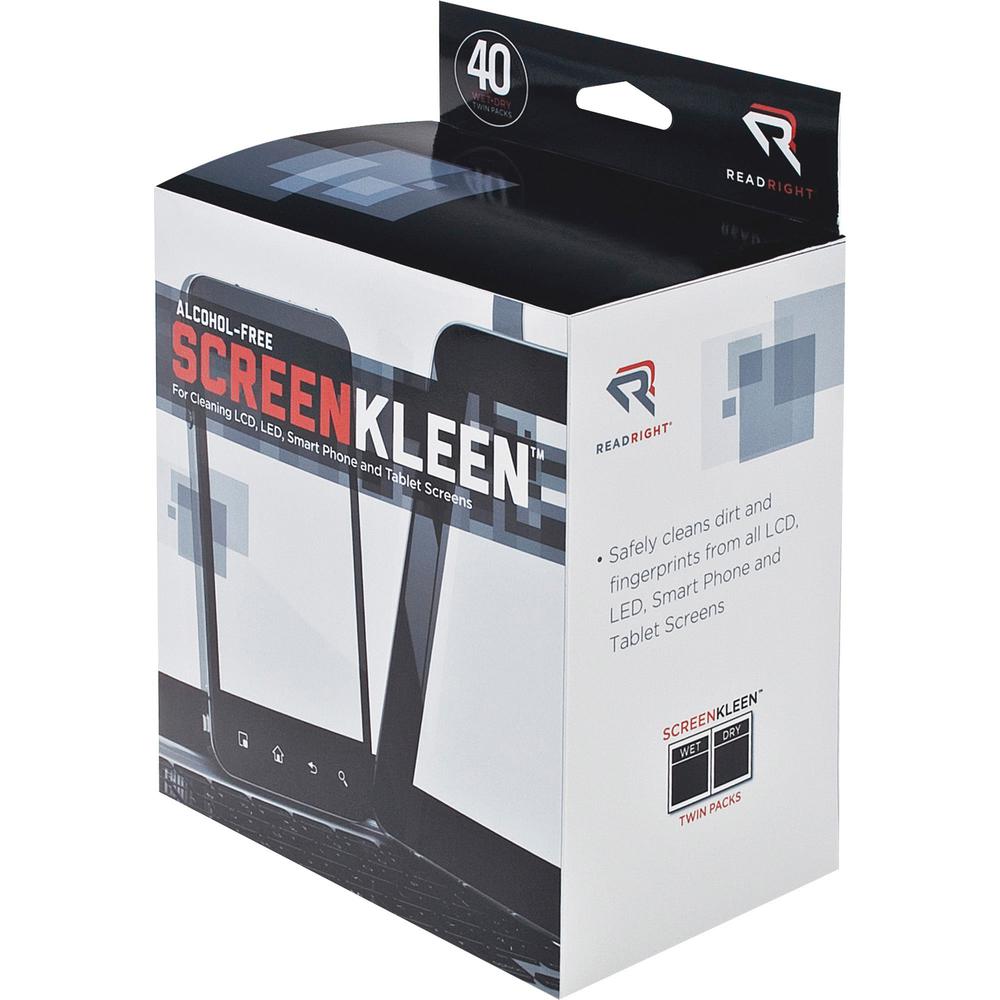Read Right Alcohol-free LCD ScreenKleen Wipes - For PDA, Notebook, Display Screen - Alcohol-free - 80 / Box. Picture 4