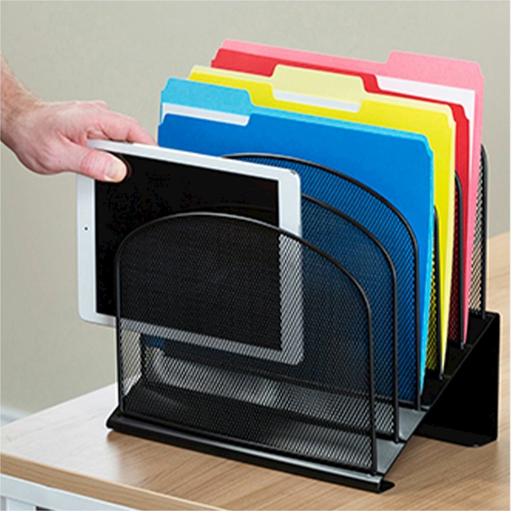 Safco Onyx Wire Mesh Desktop Organizer - 5 Compartment(s) - Compartment Size : 1" - 12" Height x 11.25" Width x 7.25" Depth - Desktop - Powder Coated - Black - Steel - 1 Each. Picture 4