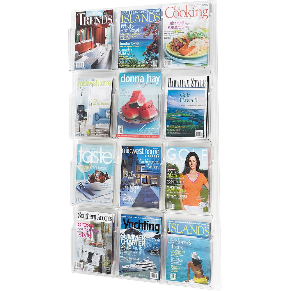 Safco 12 Pocket Magazine Display - 12 Pocket(s) - 49" Height x 30" Width x 2" Depth - Break Resistant - Clear - Plastic - 1 Each. Picture 2
