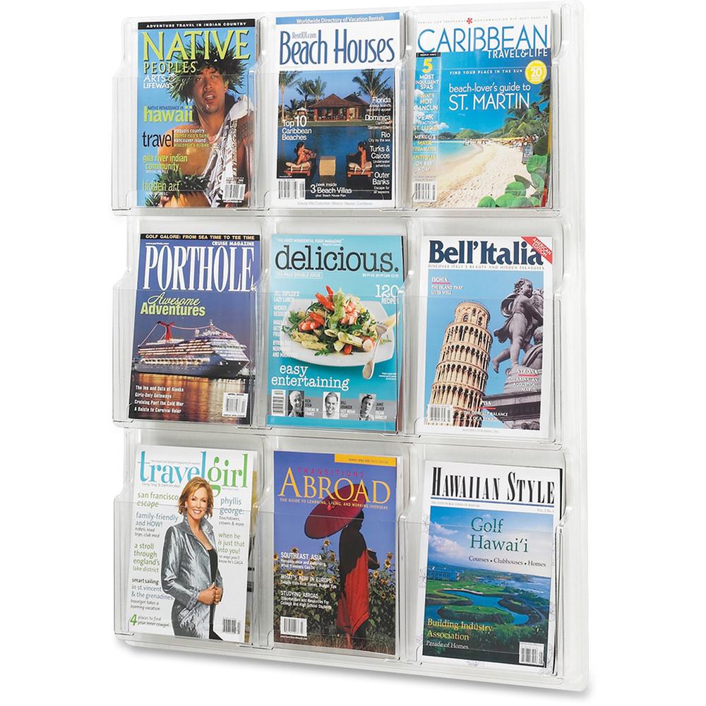 Safco 9-Pocket Magazine/Literature Display Rack - 9 Pocket(s) - 36.88" Height x 30" Width x 2" Depth - Break Resistant - Clear - Plastic - 1 Each. Picture 4