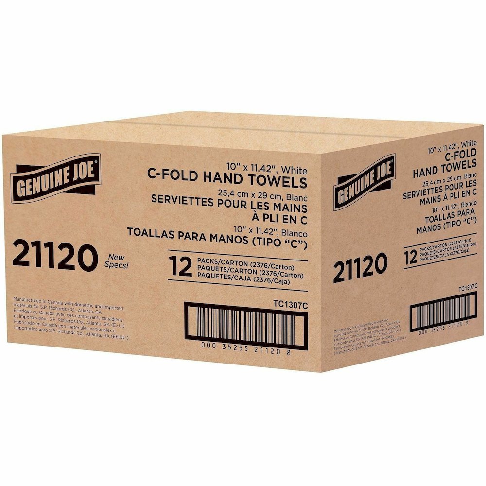Genuine Joe Paper Towel C-fold 200 sheets White - 1 Ply - C-fold - 13" Width x 10" Length - embossed design - White - Fiber, Paper - 200 Sheets/Pack - 12 / Carton. Picture 4