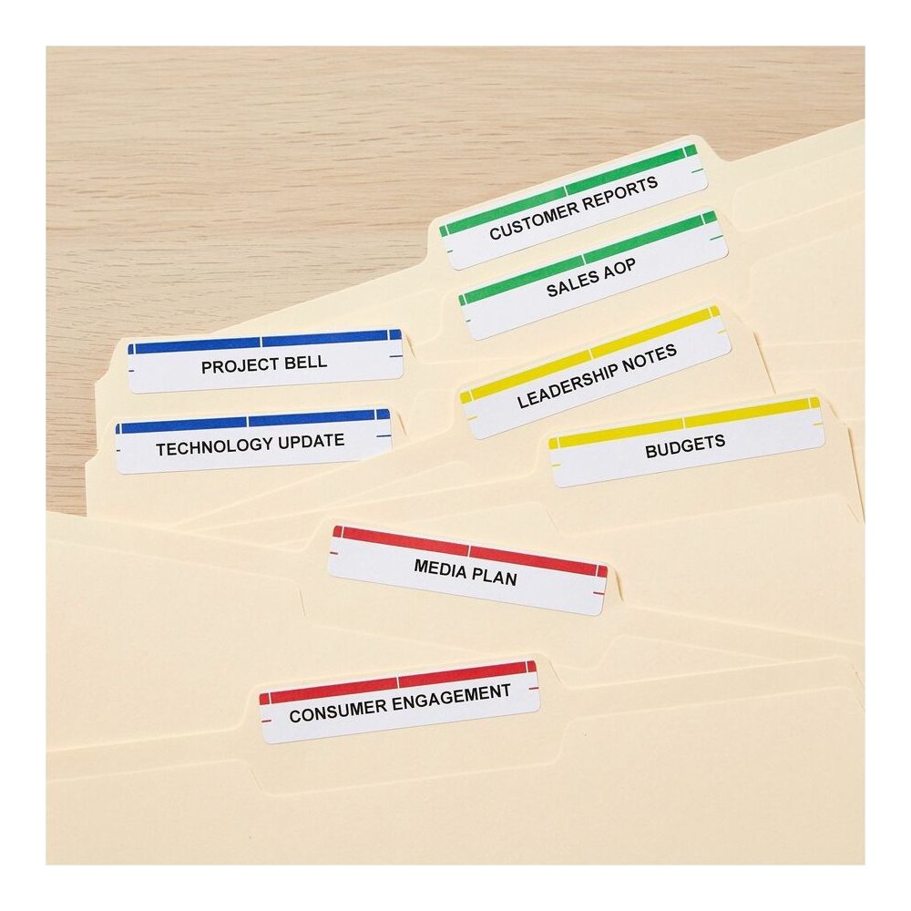 Avery&reg; File Folder Labels, 2/3" x 3-7/16" , Assorted Colors (5266) - x 2/3" Width x 3 7/16" Length - Permanent Adhesive - Rectangle - Laser, Inkjet - Matte - Yellow, Green, Red, White - Paper - 30. Picture 3