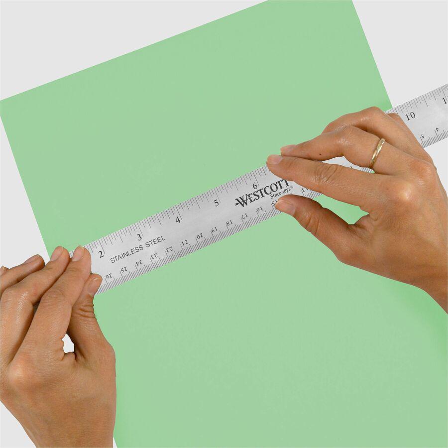 Westcott Stainless Steel Rulers - 12" Length x 1" Width - 1/16, 1/32 Graduations - Metric, Imperial Measuring System - Stainless Steel - Stainless Steel - 1 Each. Picture 2