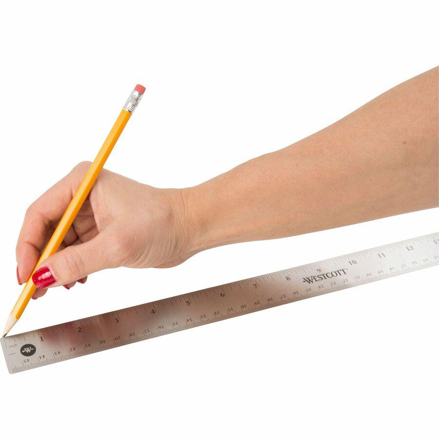 Westcott Stainless Steel Rulers - 18" Length x 1" Width - 1/16, 1/32 Graduations - Metric, Imperial Measuring System - Stainless Steel - Stainless Steel - 1 Each. Picture 2