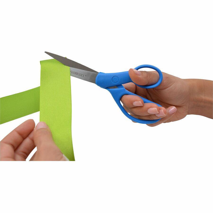 Westcott 7" Straight All Purpose Scissors - 3.25" Cutting Length - 7" Overall Length - Straight-left/right - Stainless Steel - Pointed Tip - Blue - 1 Each. Picture 2