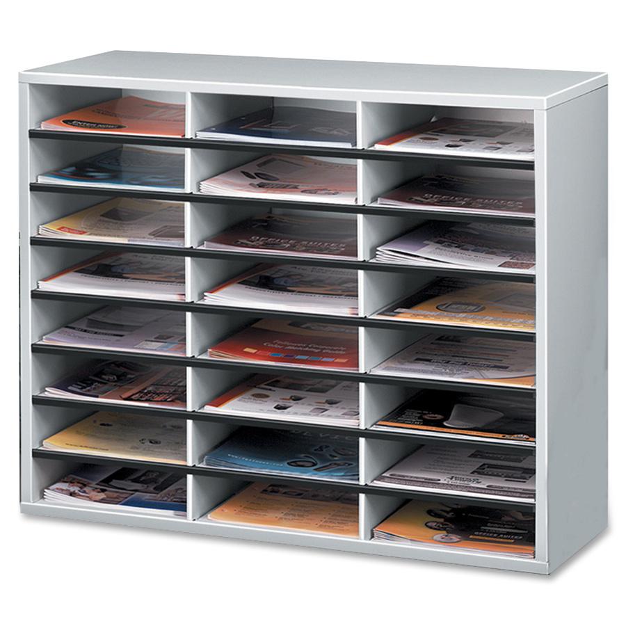 Fellowes 24-Compartment Sorter Literature Organizer - 24 Compartment(s) - Compartment Size 2.50" x 9" x 11.63" - 23.4" Height x 29" Width x 11.9" Depth - Corrugated - Melamine - Dove Gray - Fiberboard. Picture 3