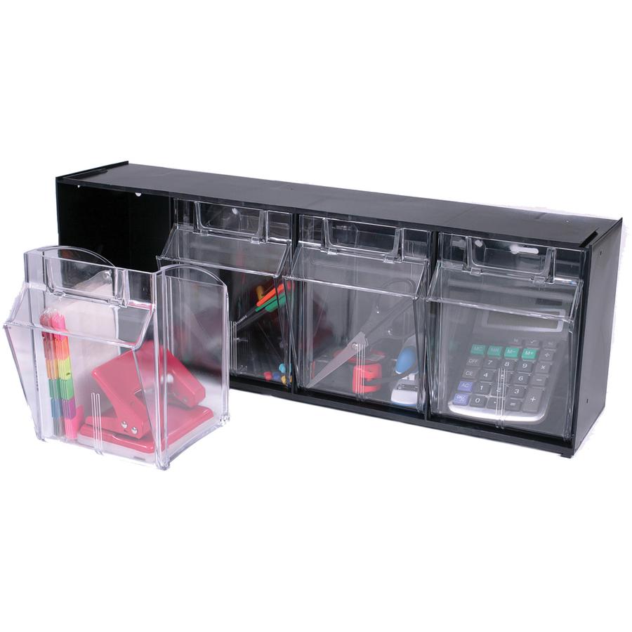 Deflecto Tilt Bin Interlocking Multi-Bin Storage Organizer - 4 Compartment(s) - 8.1" Height x 23.6" Width x 6.6" Depth - Interlockable - Black - Plastic - 1 Each. Picture 2