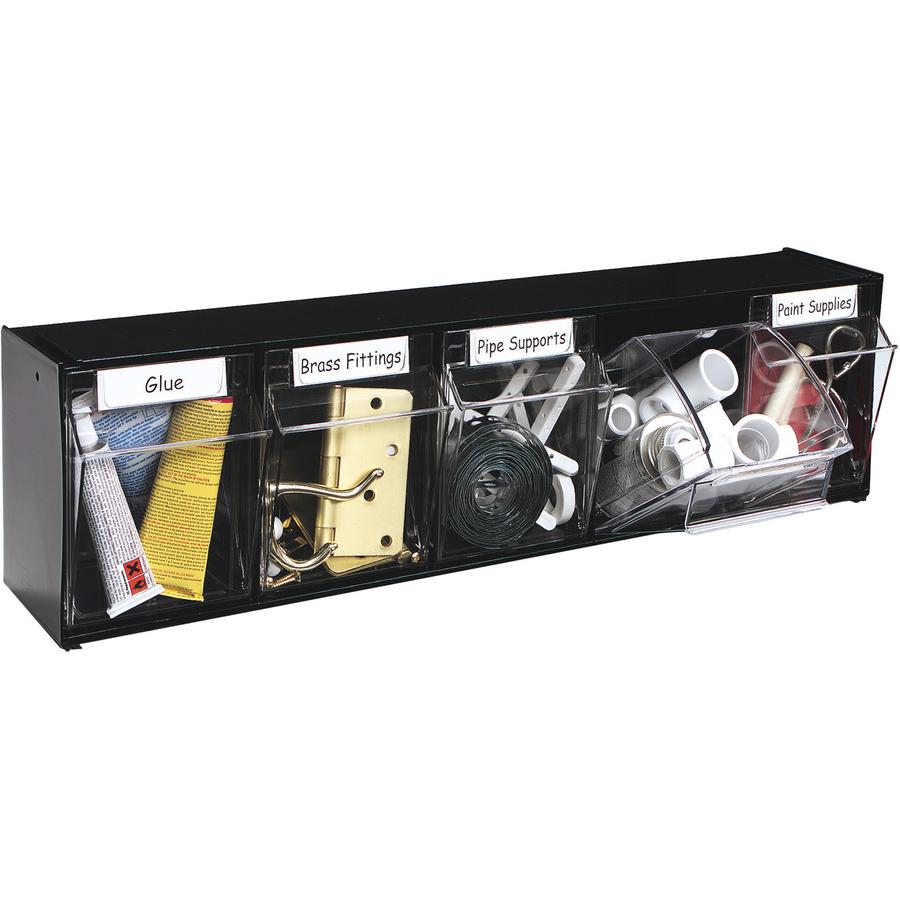 Deflecto Tilt Bin Interlocking Multi-Bin Storage Organizer - 5 Compartment(s) - 6.5" Height x 23.6" Width x 5.3" Depth - Interlockable - Black - Plastic - 1 Each. Picture 11