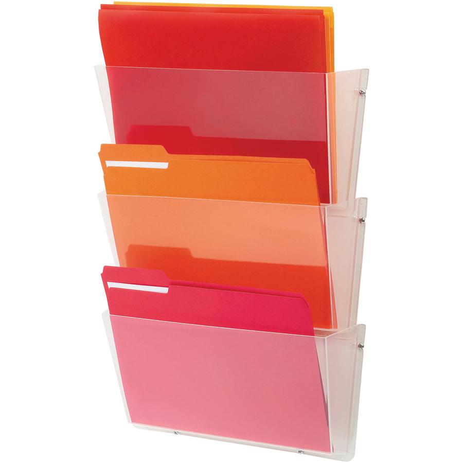 Deflecto Unbreakable DocuPocket - 3 Pocket(s) - 6.5" Height x 14.5" Width x 3" Depth - Unbreakable - Clear - Plastic - 3 / Pack. Picture 4
