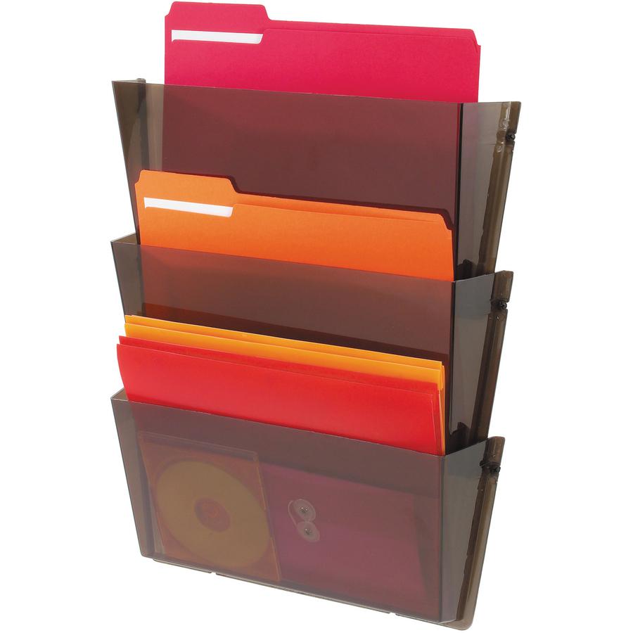 Deflecto Unbreakable DocuPocket - 3 Pocket(s) - 6.5" Height x 14.5" Width x 3" Depth - Unbreakable - Smoke - Plastic - 3 / Pack. Picture 5