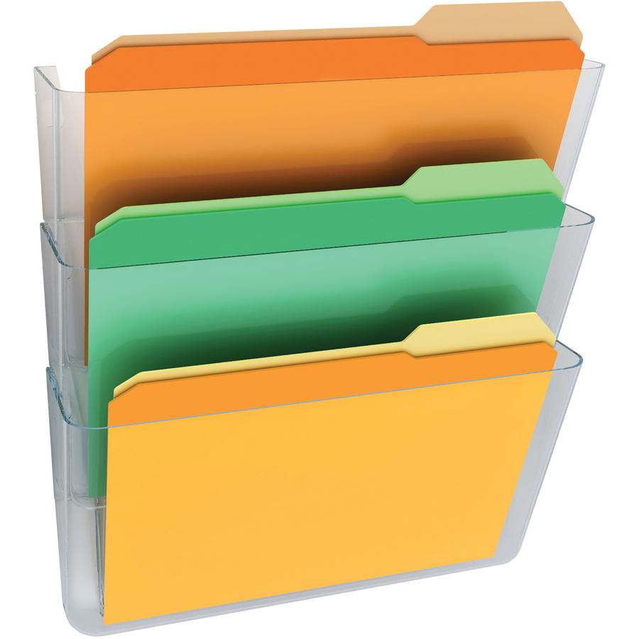 Deflecto Stackable DocuPocket for Partition Walls - 3 Pocket(s) - 3 Compartment(s) - 7" Height x 13" Width x 4" Depth - Stackable - Clear - 3 / Set. Picture 5