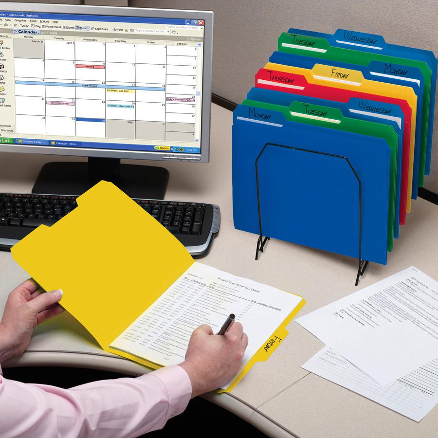 Smead 1/3 Tab Cut Letter Top Tab File Folder - 8 1/2" x 11" - 3/4" Expansion - Top Tab Location - Assorted Tab Position - 17 pt. - Polypropylene - Blue, Green, Yellow, Red - 24 / Box. Picture 2