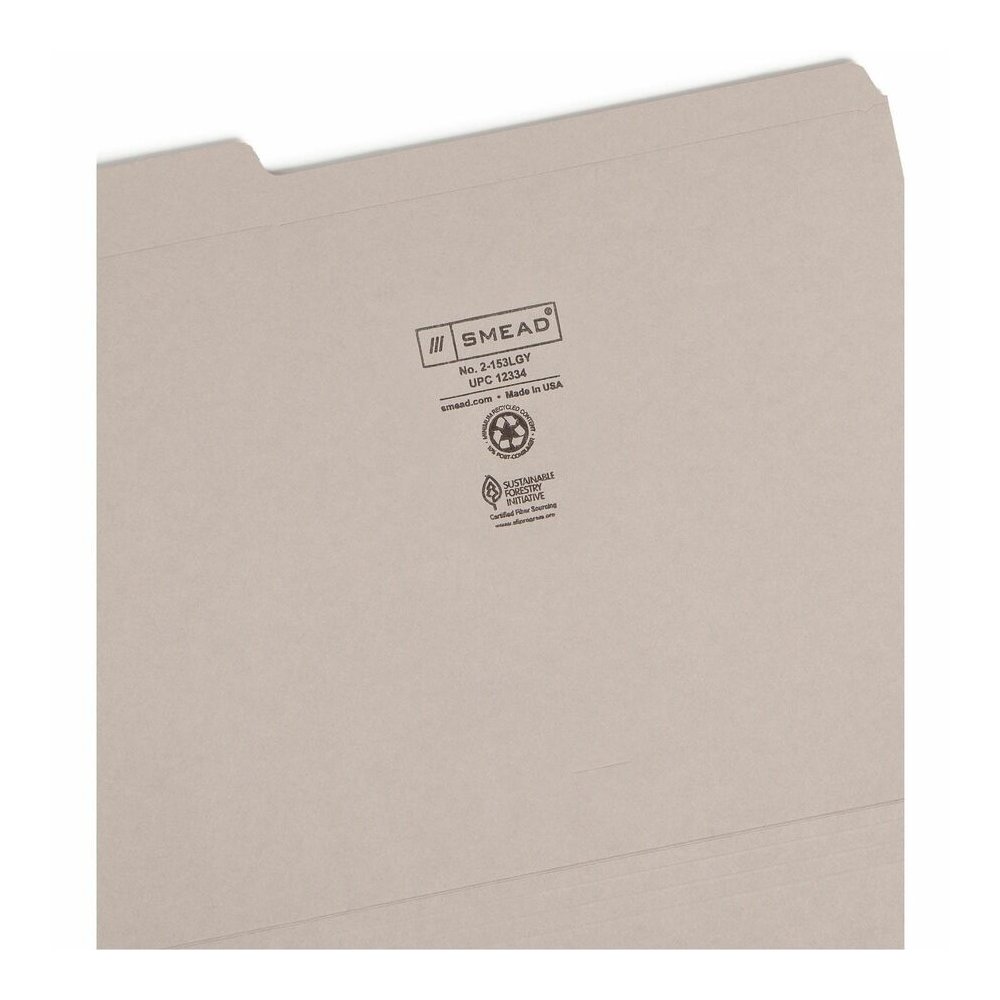 Smead Colored 1/3 Tab Cut Letter Recycled Top Tab File Folder - 8 1/2" x 11" - 3/4" Expansion - Top Tab Location - Assorted Tab Position - 11 pt. - 2 Plys - Gray - 10% Recycled - 100 / Box. Picture 4