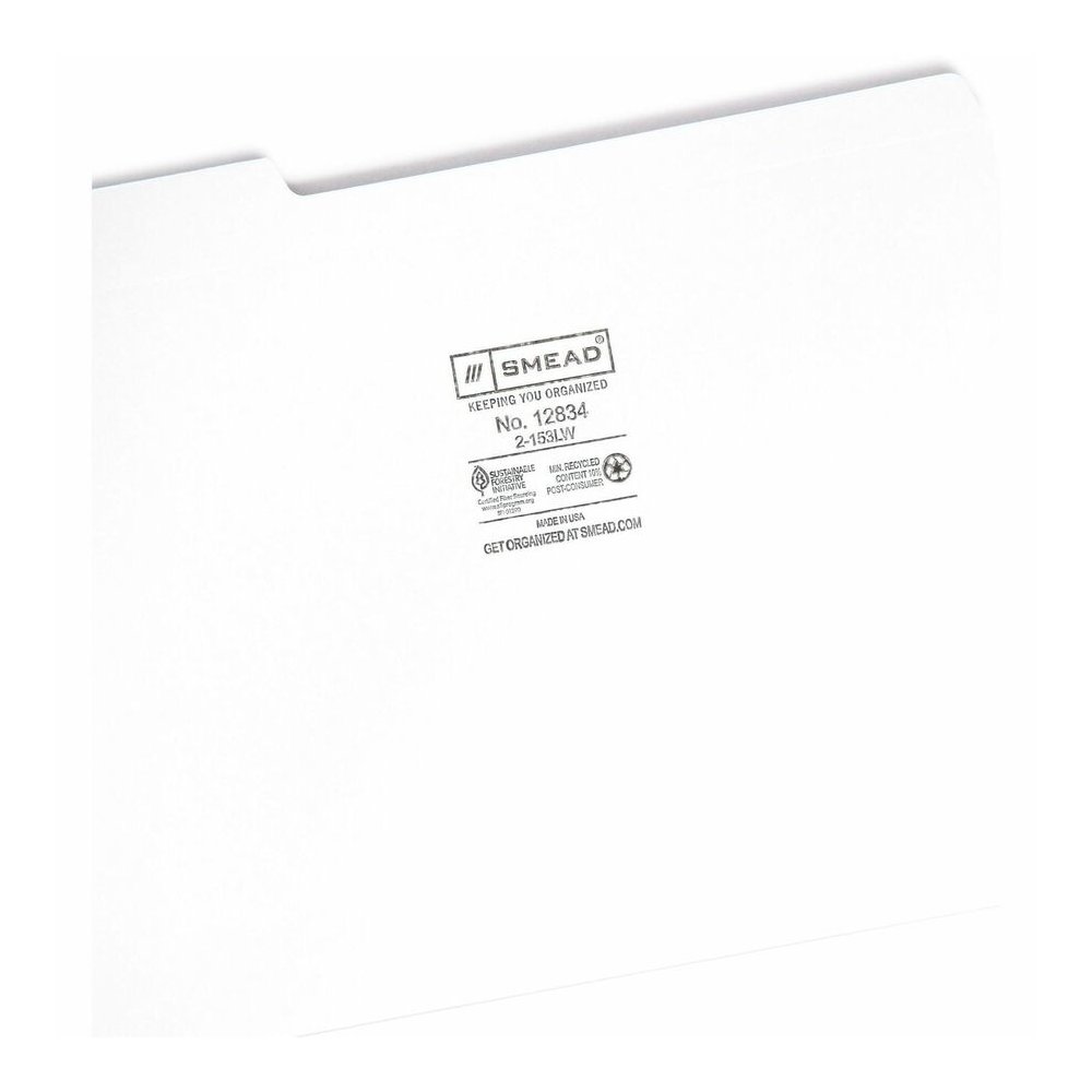 Smead Colored 1/3 Tab Cut Letter Recycled Top Tab File Folder - 8 1/2" x 11" - Top Tab Location - Assorted Tab Position - 11 pt. - 2 Plys - White - 10% Recycled - 100 / Box. Picture 5