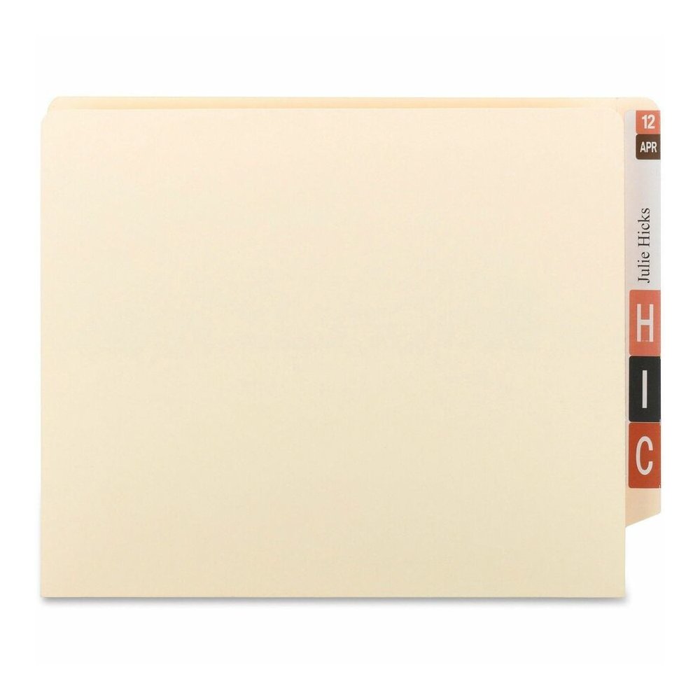 Smead Straight Tab Cut Letter Recycled End Tab File Folder - 8 1/2" x 11" - 1 1/2" Expansion - 14 pt. - 2 Plys - Manila - Reinforced, Embossed - 10% Recycled - 50 / Box. Picture 7