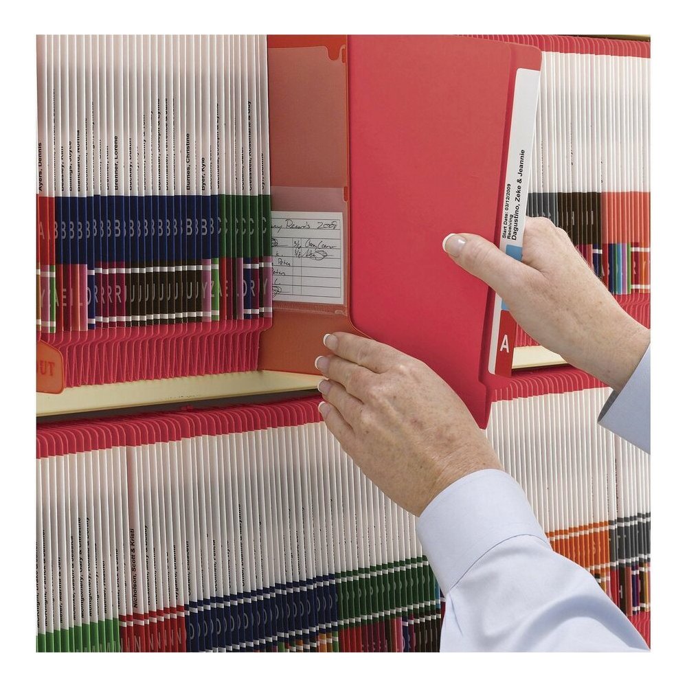 Smead Shelf-Master Straight Tab Cut Letter Recycled Fastener Folder - 8 1/2" x 11" - 3/4" Expansion - 2 x 2B Fastener - 2" for Folder - End Tab Location - 11 pt. - 2 Plys - Red - Heavyweight - 10% Rec. Picture 5
