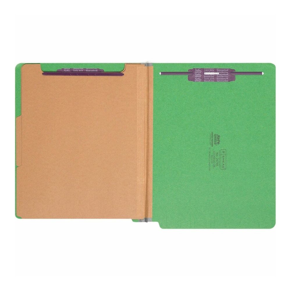 Smead Straight Tab Cut Letter Recycled Classification Folder - 8 1/2" x 11" - 2" Expansion - 2 x 2S Fastener - 2" for Folder - End Tab Location - 2 Divider - 25 pt. - Pressboard - Green - 100% Recycle. Picture 4