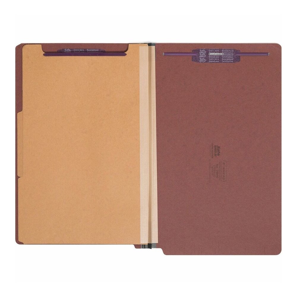 Smead Straight Tab Cut Legal Recycled Classification Folder - 8 1/2" x 14" - 2" Expansion - 2 x 2S Fastener - 2" for Folder - End Tab Location - 2 Divider - 25 pt. - Pressboard - Red - Heavy Duty, Tea. Picture 4