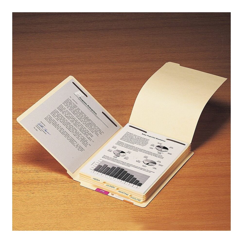Smead 1/5 Tab Cut Letter Folder Divider with Fastener - Assorted Tab(s) - 10% Recycled - 50 / Pack. Picture 5