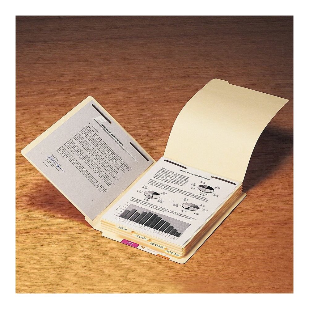 Smead 1/5 Tab Cut Legal Folder Divider with Fastener - Assorted Tab(s) - 10% Recycled - 50 / Pack. Picture 3