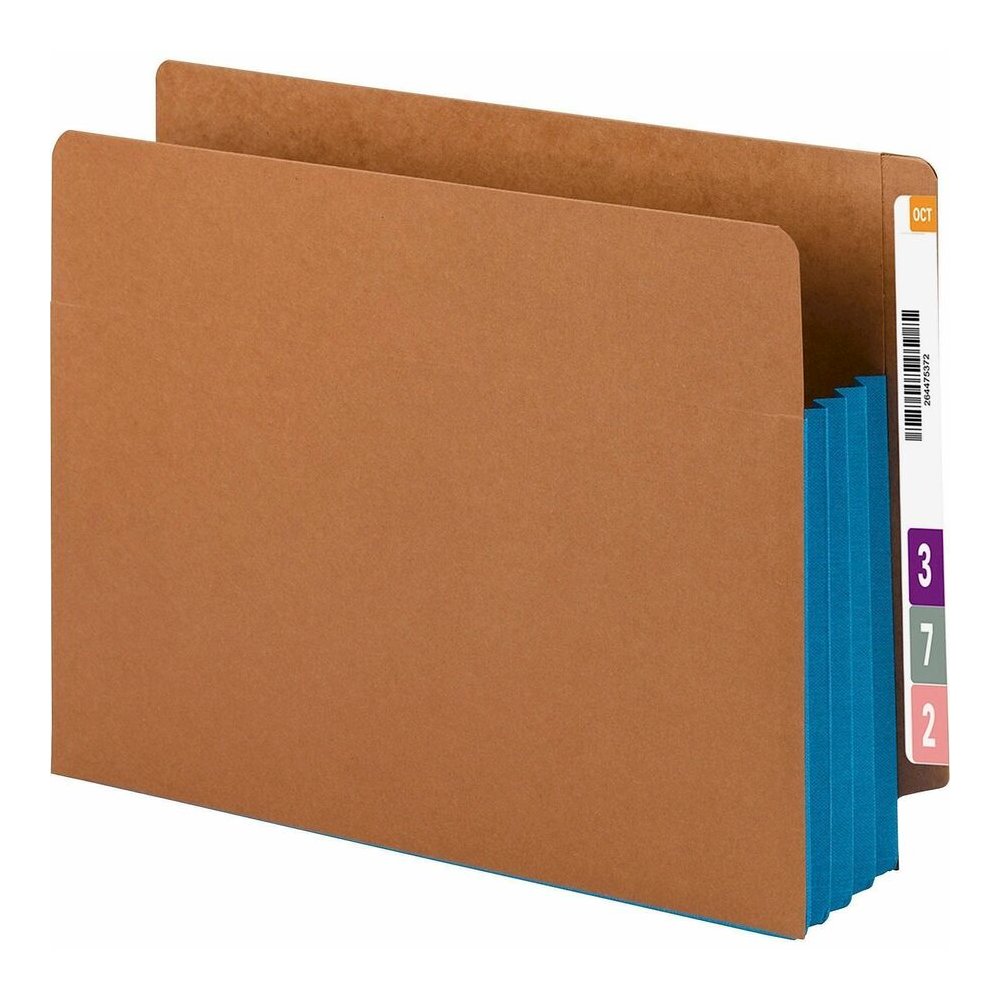 Smead Straight Tab Cut Letter Yes File Pocket - 8 1/2" x 11" - 3 1/2" Expansion - 1 Pocket - Top Tab Location - 12.5 pt. - 2 Plys - Blue - Tear Resistant - 30% Recycled - 10 / Box. Picture 7