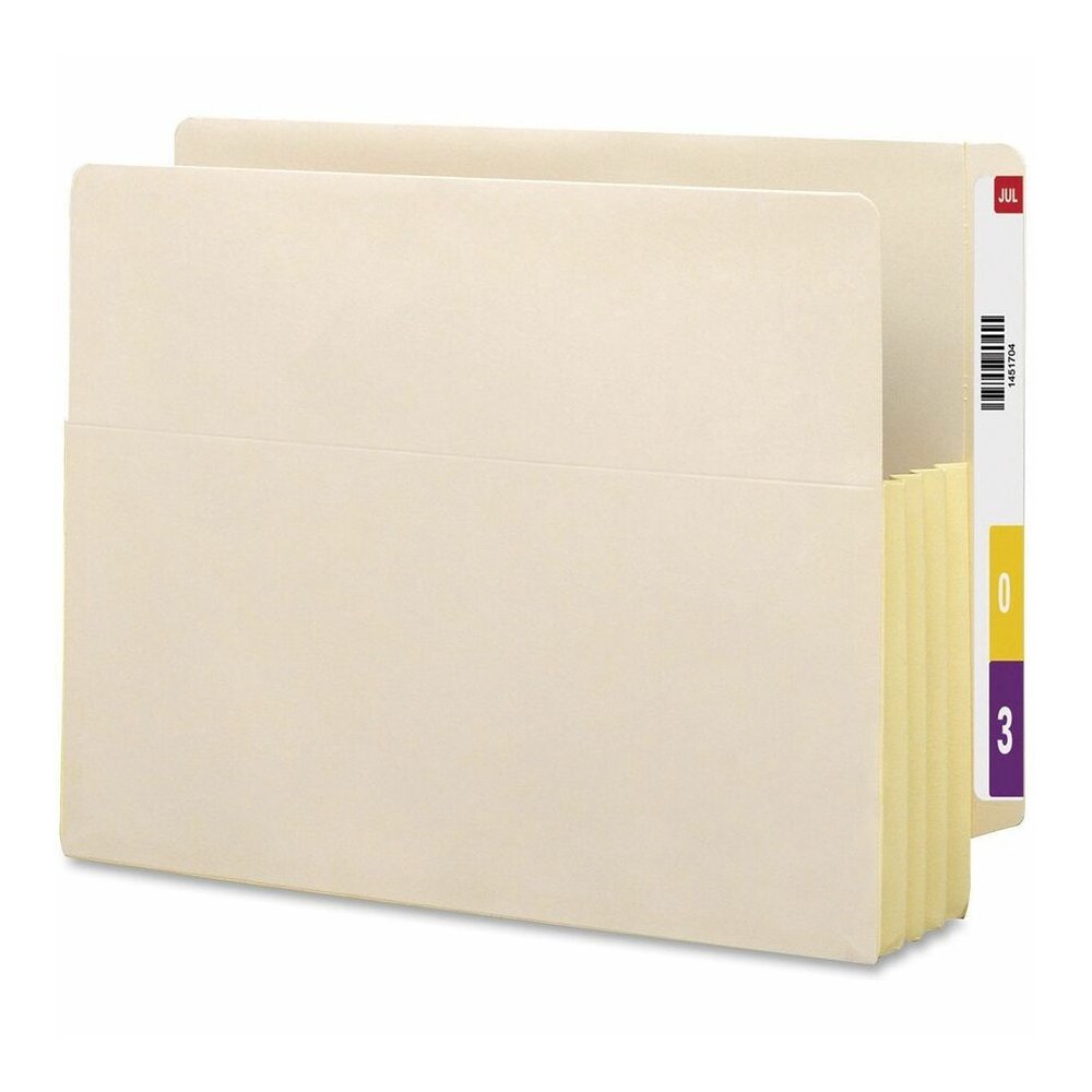 Smead Straight Tab Cut Letter Recycled File Pocket - 8 1/2" x 11" - 3 1/2" Expansion - 2 Plys - Manila Paper - Manila - Reinforced Gusset, Tear Resistant - 10% Recycled - 10 / Box. Picture 5