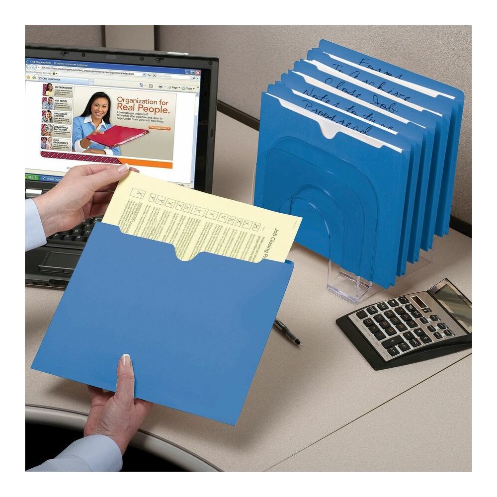 Smead Colored Straight Tab Cut Letter Recycled File Jacket - 8 1/2" x 11" - 11 pt. - 2 Plys - Blue - Slip Resistant, Reinforced Tab - 10% Recycled - 100 / Box. Picture 6