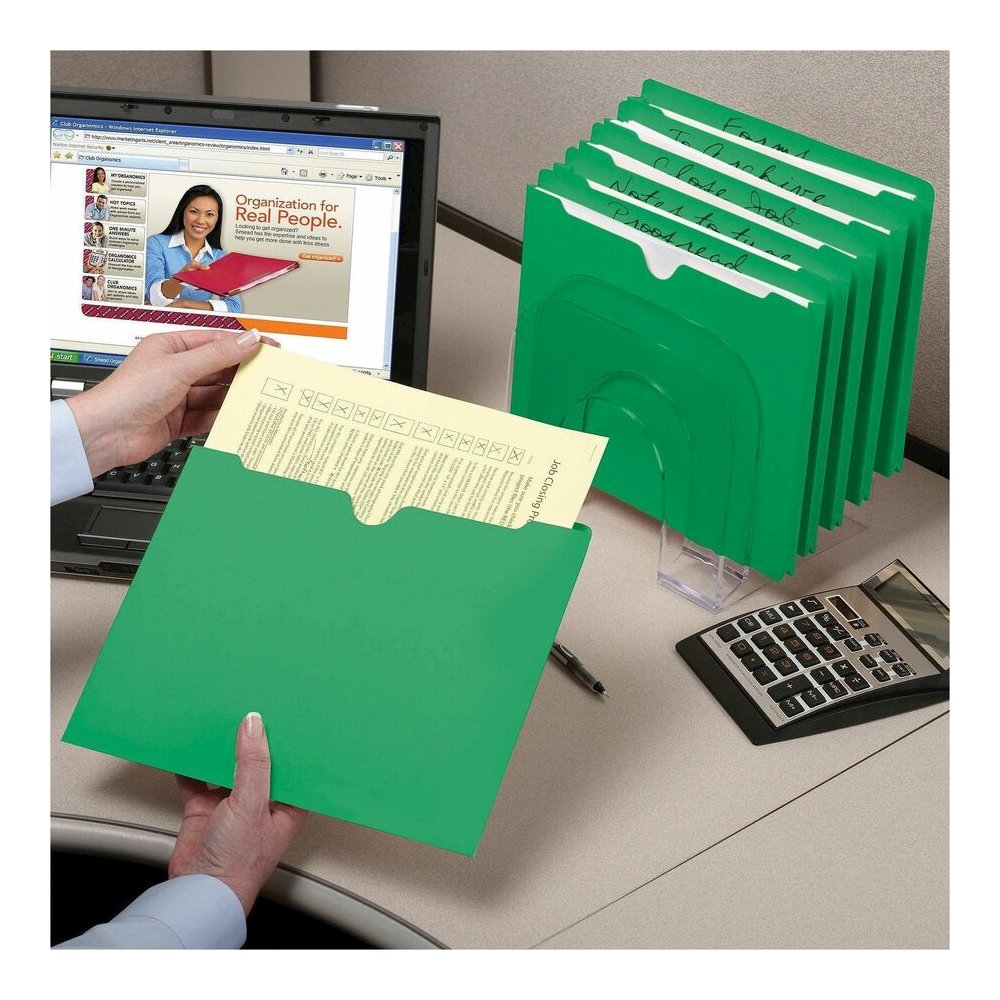 Smead Colored Straight Tab Cut Letter Recycled File Jacket - 8 1/2" x 11" - 11 pt. - 2 Plys - Green - Slip Resistant, Reinforced Tab - 10% Recycled - 100 / Box. Picture 6
