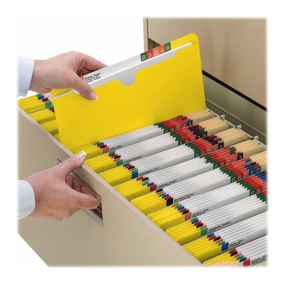 Smead Colored Straight Tab Cut Letter Recycled File Jacket - 8 1/2" x 11" - 11 pt. - 2 Plys - Yellow - Slip Resistant, Reinforced Tab - 10% Recycled - 100 / Box. Picture 6