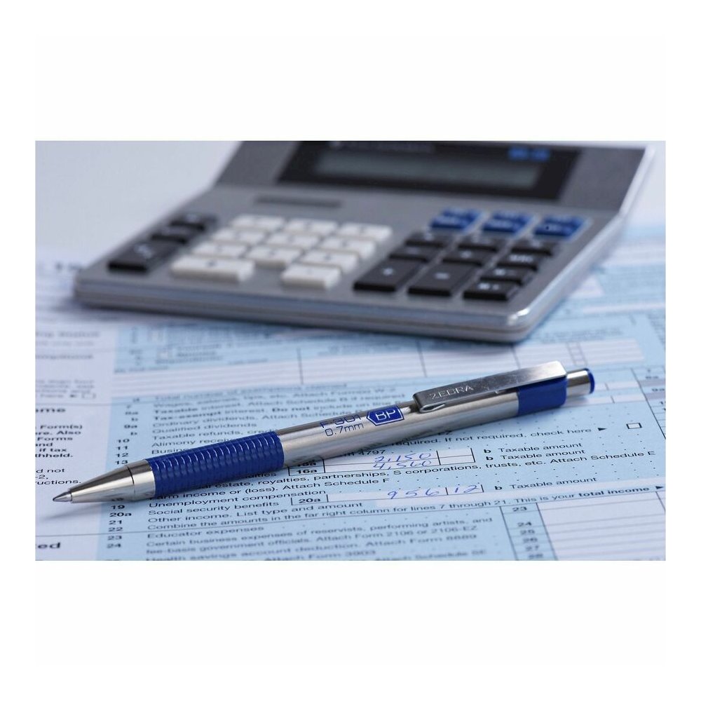 Zebra F-301 Retractable Ballpoint Pen - Refillable - Retractable - Blue Ink - Stainless Steel Stainless Steel Barrel - 1 Dozen. Picture 3