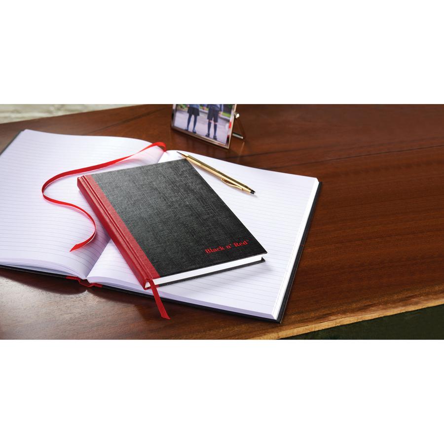 Black n' Red Casebound Ruled Notebooks - A4 - 96 Sheets - Sewn - 24 lb Basis Weight - A4 - 8 1/4" x 11 3/4" - White Paper - Red Binding - BlackHeavyweight Cover - Hard Cover, Ribbon Marker - 1 Each. Picture 2