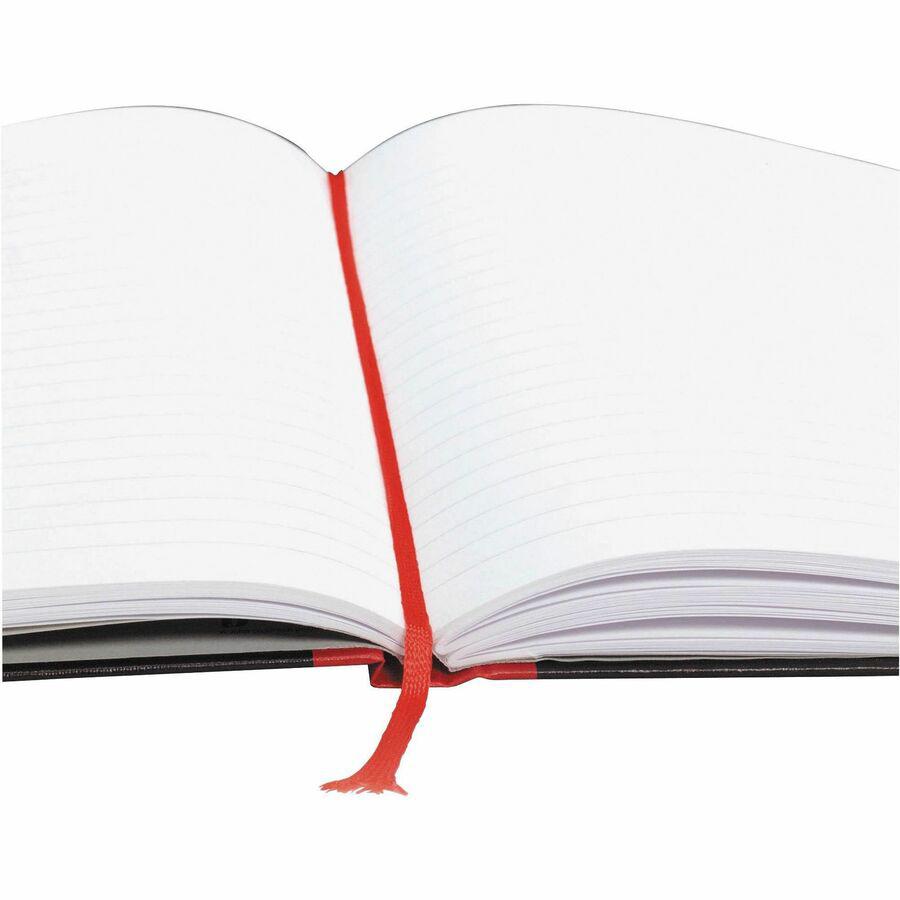 Black n' Red Casebound Ruled Notebooks - A5 - 96 Sheets - Sewn - 24 lb Basis Weight - A5 - 5 5/8" x 8 1/4" - White Paper - Red Binding - Black Cover - Ribbon Marker, Hard Cover - 1 Each. Picture 2