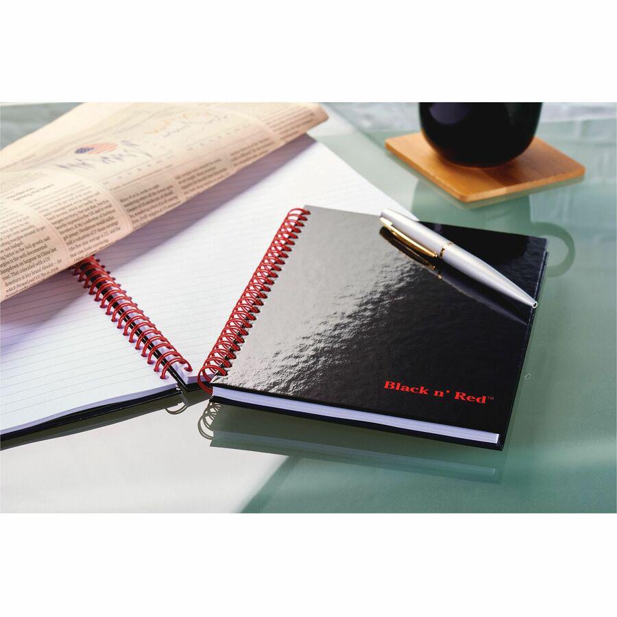 Black n' Red Hardcover Business Notebook - 70 Sheets - Double Wire Spiral - 24 lb Basis Weight - Letter - 8 1/2" x 11" - White Paper - Red Binding - Black Cover - Perforated, Laminated, Wipe-clean Cov. Picture 2