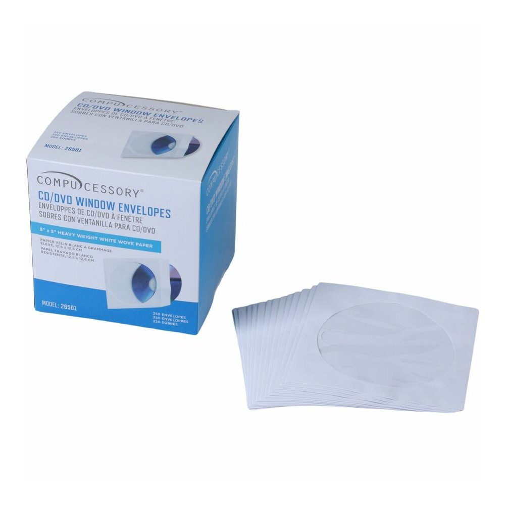 Compucessory CD/DVD White Window Envelopes - CD/DVD - 5" Width x 5" Length - White - 250 / Box. Picture 4