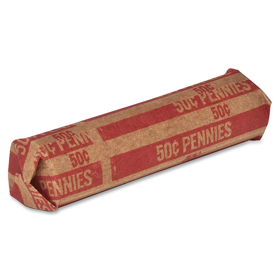 Sparco Flat Coin Wrappers - 1000 Wrap(s)Total $0.50 in 50 Coins of 1¢ Denomination - 60 lb Basis Weight - Kraft - Red - 1000 / Pack. Picture 2