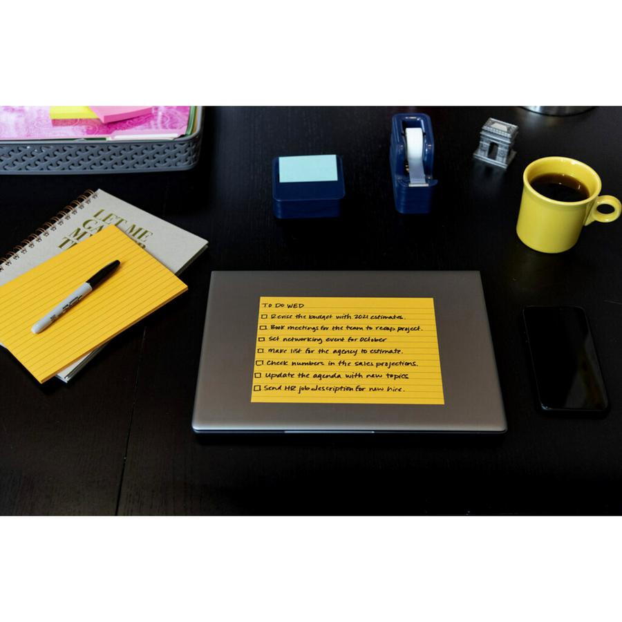 Post-it&reg; Super Sticky Lined Meeting Notepads - 180 - 6" x 8" - Rectangle - 45 Sheets per Pad - Ruled - Vital Orange, Tropical Pink, Sunnyside, Limeade - Paper - Self-adhesive - 4 / Pack. Picture 2