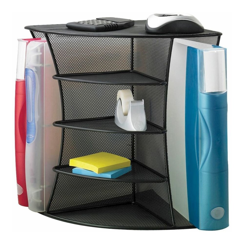 Safco Onyx Mesh Corner Organizer - 13" Height x 15" Width x 11" Depth - Desktop - Black - Steel - 1 Each. Picture 3