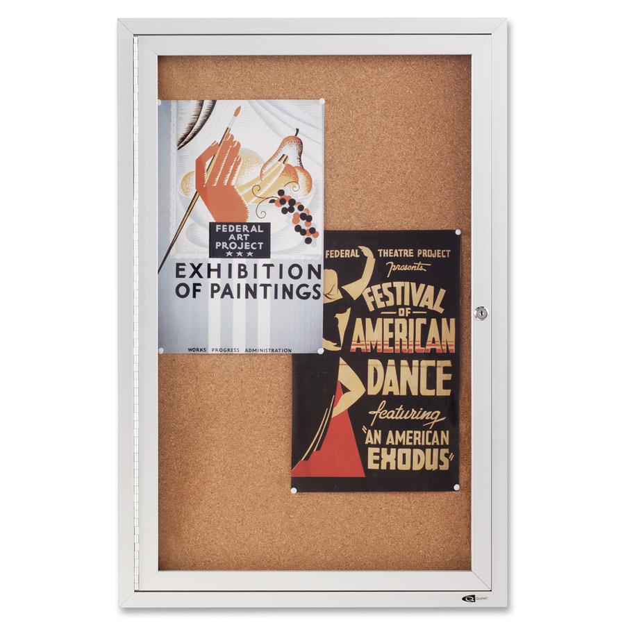 Quartet Enclosed Bulletin Board for Indoor Use - 36" Height x 24" Width - Brown Natural Cork Surface - Hinged, Self-healing, Shatter Proof, Lock, Durable - Silver Aluminum Frame - 1 Each. Picture 2