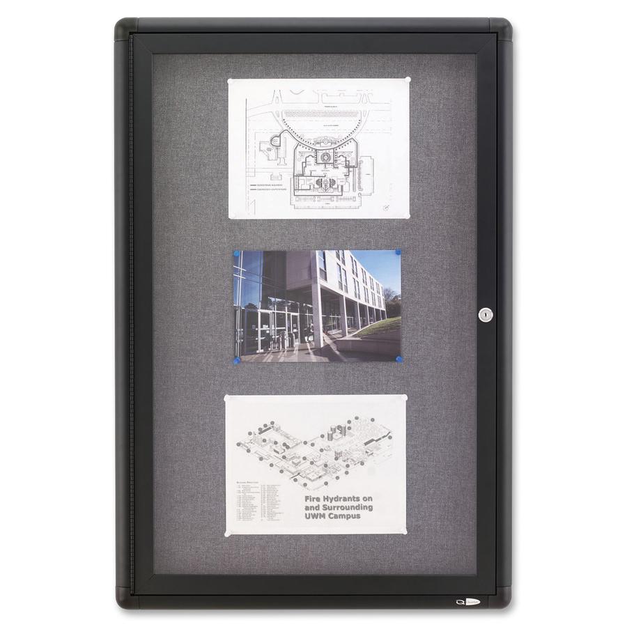 Quartet Enclosed Bulletin Board - 36" Height x 24" Width - Gray Fabric Surface - Hinged, Durable, Shatter Proof, Self-healing - Graphite Frame - 1 Each. Picture 2