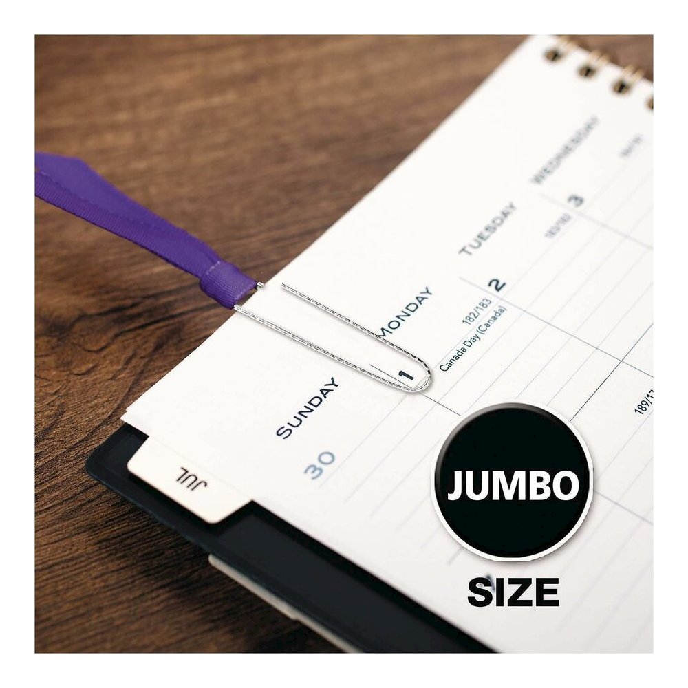 ACCO Economy Jumbo Non-Skid Paper Clips - Jumbo - 2" Length x 0.5" Width - 20 Sheet Capacity - Non-skid, Galvanized, Corrosion Resistant - Silver - Metal, Zinc Plated - 100/Box - 1000 / Pack. Picture 4