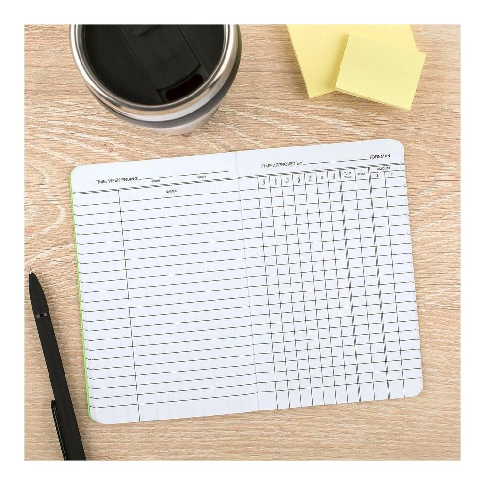 Wilson Jones Foreman's Time Book - Cloth Bound - 4.13" x 6.75" Sheet Size - White Sheet(s) - Green Cover - 1 Each. Picture 4