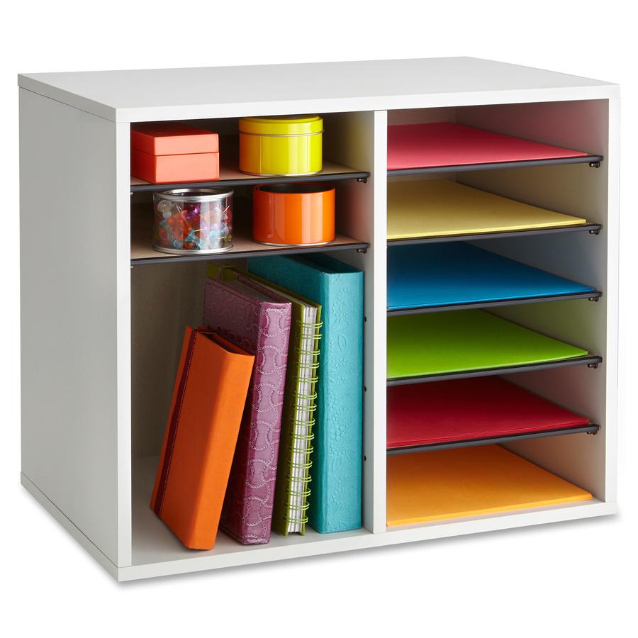 Safco Adjustable 12-Slot Wood Literature Organizer - 12 Compartment(s) - 16.1" Height x 19.6" Width x 11.9" DepthDesktop - Adjustable, Removable - Laminate - Gray - Wood, Hardboard, Fiberboard - 1 Eac. Picture 3