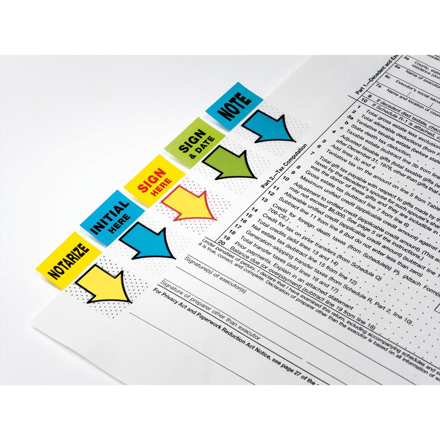 Post-it&reg; Message Flags - 100 x Yellow - 1" Flag/Note Width x 1 3/4" Flag/Note Length - Arrow, Rectangle - Unruled - SIGN HERE - Yellow - Removable, Self-adhesive - Dispenser Included - 100 / Pack. Picture 2