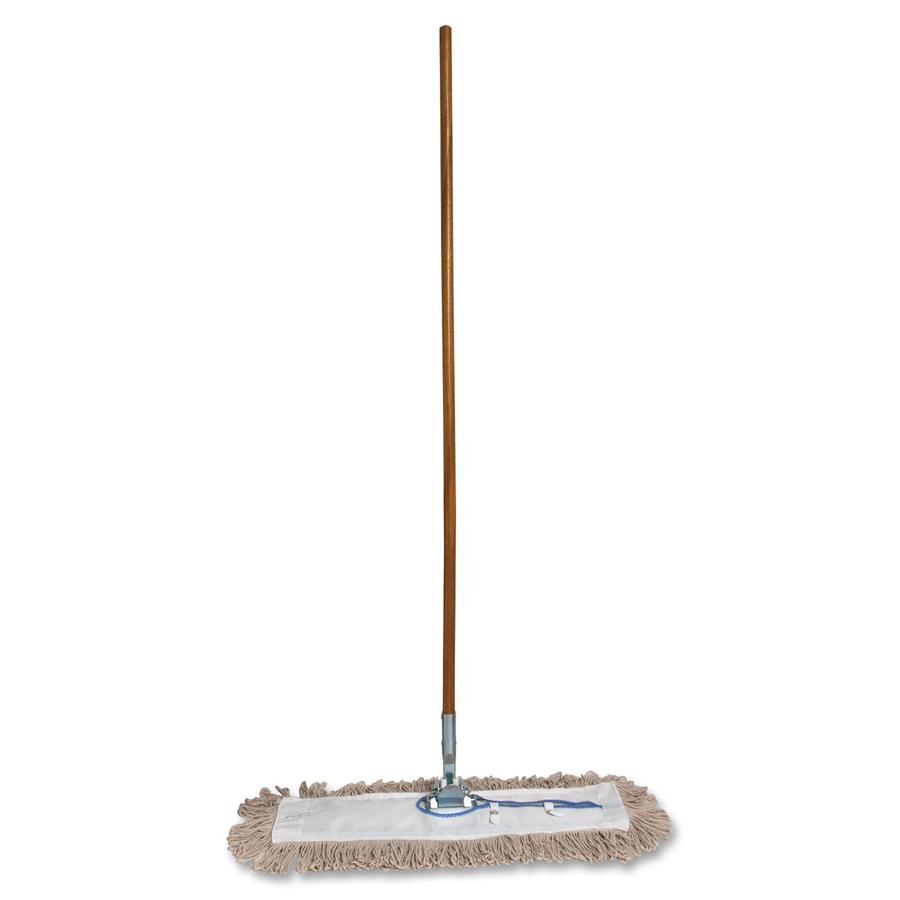 Genuine Joe Dust Mop Complete Combo - 24" Width Cotton Head - 60" Length x 0.94" Diameter Wood Handle - Swivel Head, Lightweight, Chrome Plated, Absorbent, Rust Resistant, Reinforced, Refillable - 1 E. Picture 2