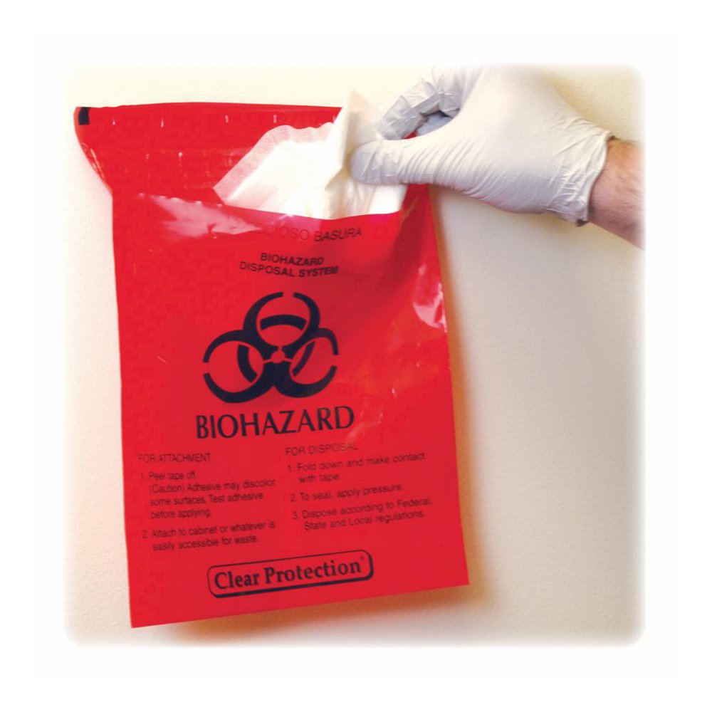 CareTek Stick-On Biohazard Infectious Waste Bags - 10" Length x 9" Width x 2 mil (51 Micron) Thickness - Red - 100 / Box. Picture 2